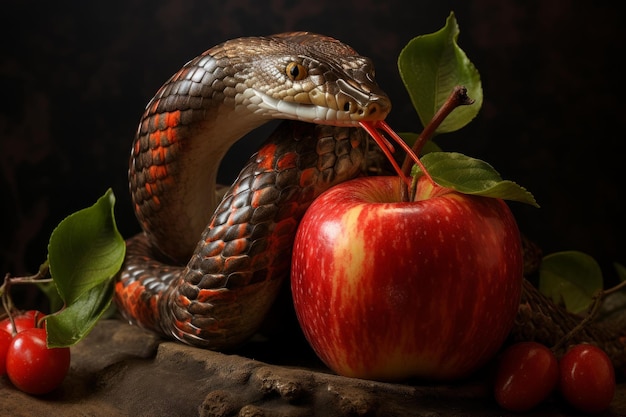 La tentación del pecado de la serpiente y la manzana Genera ai