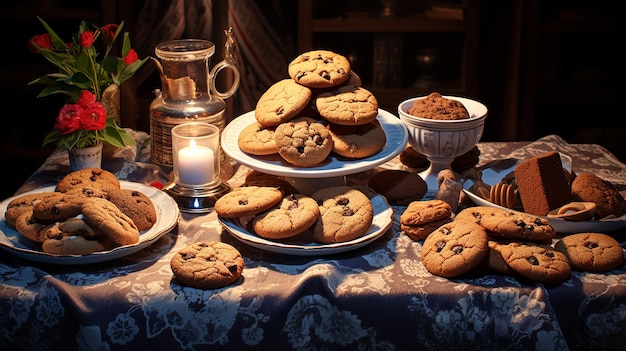 Tentações doces em biscoitos na mesa