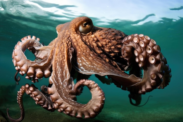 Tentáculos de polvo krakens saindo da água se preparando para atacar