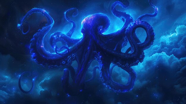 Foto tentáculos espectrales octopus de fantasía oscura en el vacío galáctico