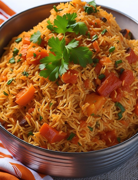 Tentador arroz frito con verduras Biryani y verduras Pulav Delicias culinarias indias AIGenerated