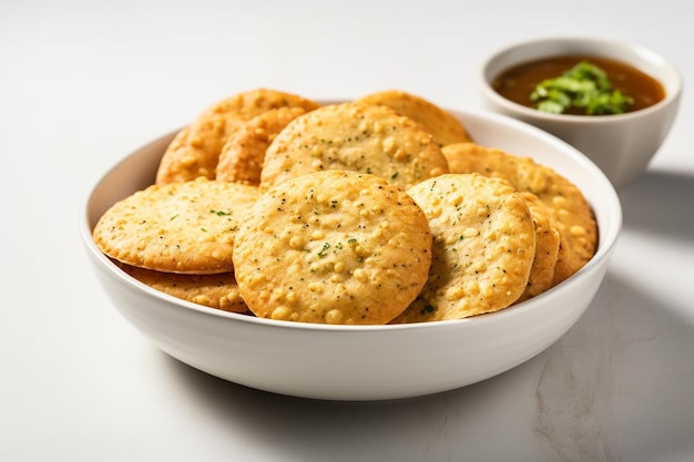 Tentador Rajasthani Moong Dal Kachori Em fundo branco comida tradicional indiana kachori pimage