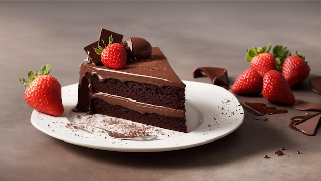 Un Tentador Trozo De Pastel De Chocolate Con Fresas