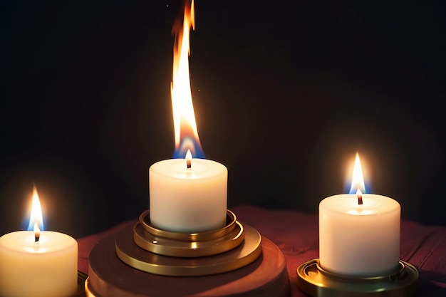 La tenue luz de una vela encendida es esperanza y se pierde en el oscuro fondo de pantalla de la luz de las velas