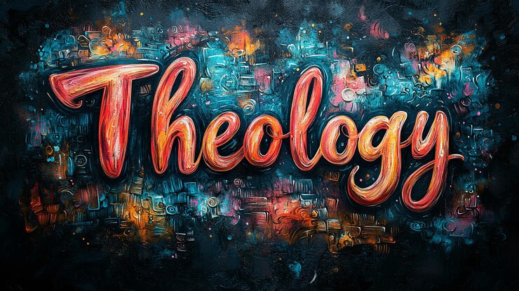 Foto la teología ilustrada en negrita en medio de colores vibrantes abstractos