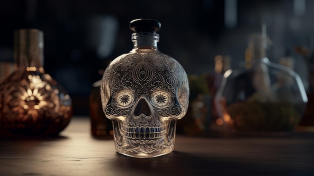 El tequila más delicioso de pie sobre una IA generativa de calavera