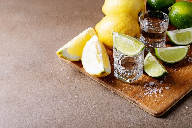 Tequila mit Salz und Limetten