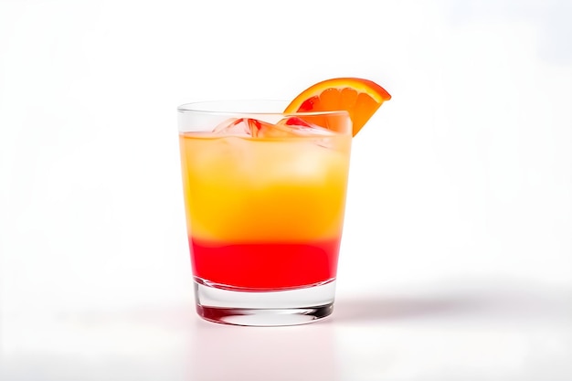 Tequila Sunrise cocktail em fundo branco com espaço de cópia AI gerado