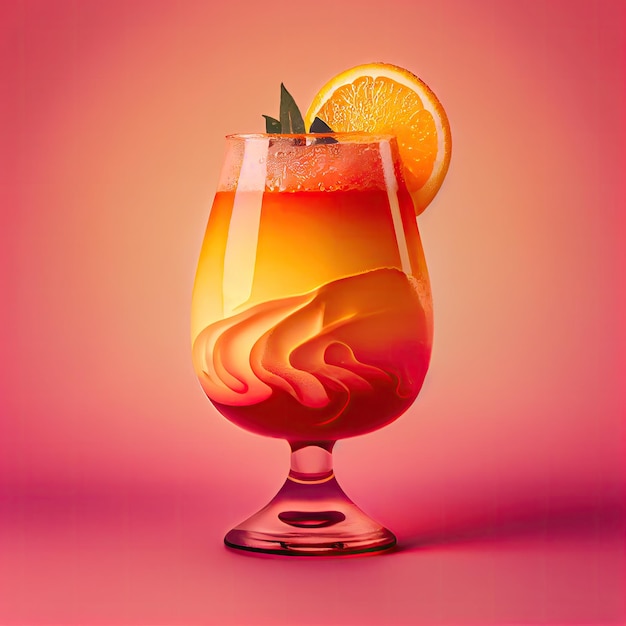 Tequila Sunrise Margarita Cocktail on Pink Tropical Party Coctail Abstract Generative AI Illustration
