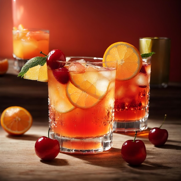 Tequila Sunrise Naranja y Rojo con Cereza