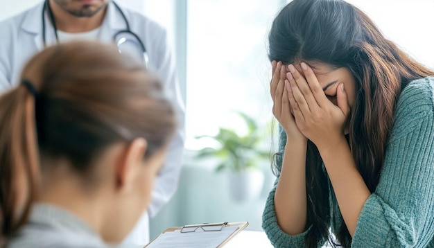 terapeuta olhando para a pessoa deprimida ou mental que eles estão tratando e seu cliente está entediado