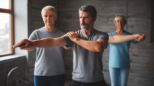 Foto los terapeutas profesionales están estirando los músculos de los pacientes con síntomas musculares anormales.