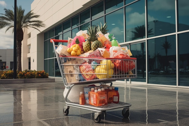 Foto terapia de compras en el centro comercial con un carrito de compras generativo por ai