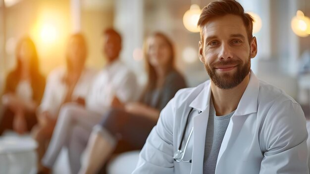 Foto terapia de grupo de liderança profissional para recuperação de vício em um ambiente clínico conceito terapia de grupo de recuperação de vício ambiente clínico facilitador profissional ambiente de apoio