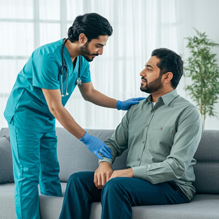 terapia física médico cuidado del paciente hombre árabe saudí árabe
