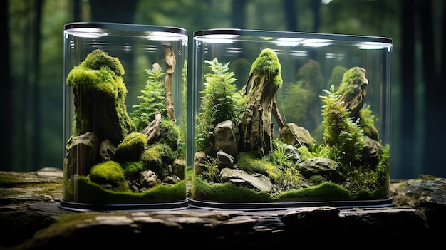 Foto terarium mit moos und wurzeln generative ki