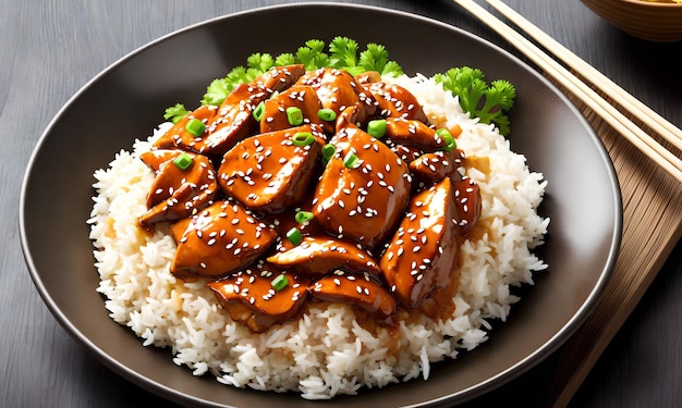 Teriyaki-Huhn mit Reis generative Kunst von AI