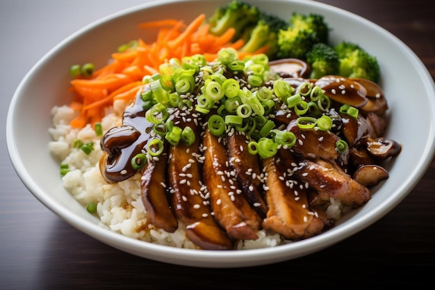 Teriyaki de setas de soya de miso en el cuenco