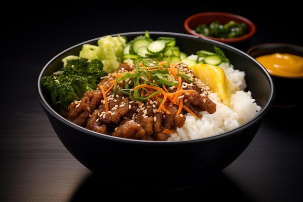 Teriyaki de soja y carne de res Katsu en el tazón de arroz