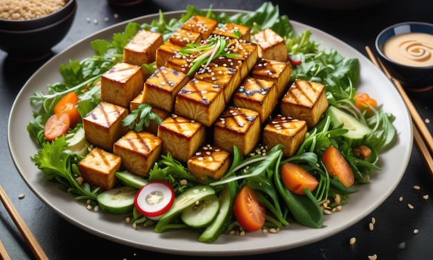 Foto teriyaki tofu-salat mit sesam