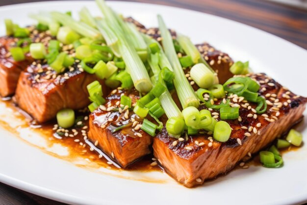 Teriyaki Tofu Steak gehackte Frühlingszwiebeln verstreut