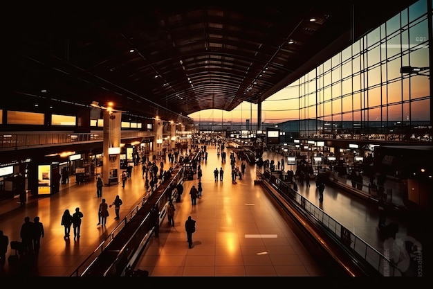 Foto terminal aéreo ocupado ao entardecer