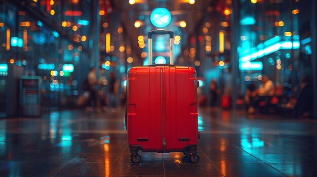 Foto una terminal del aeropuerto por la noche llena de maletas rojas