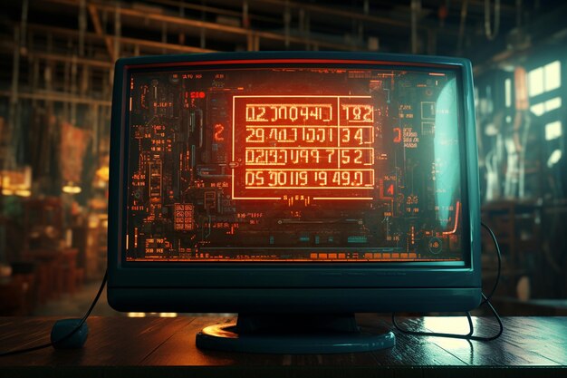 Terminal de computadora antediluviano que muestra símbolos 00074 00