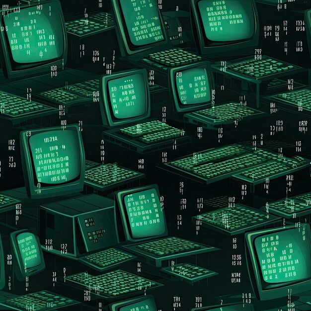 Terminal de computadora retro con código de matriz
