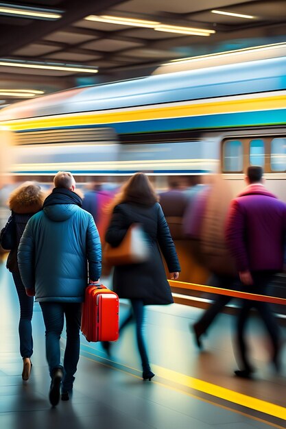 Terminal de aeroporto ocupado Pessoas apressadas na estação de trem Movimento e transporte abstratos