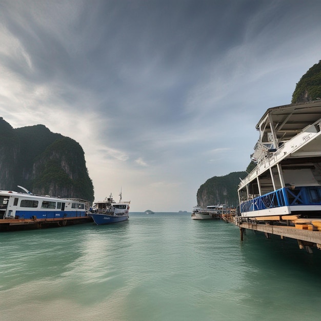 Las terminales de pasajeros que navegan en la isla de Phi Phi Kra Bi Tailandia