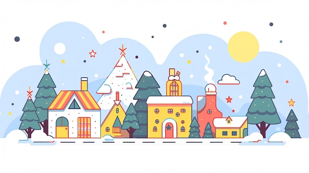 Termo solar de inverno Ilustração de desenho animado da aldeia de neve de Natal