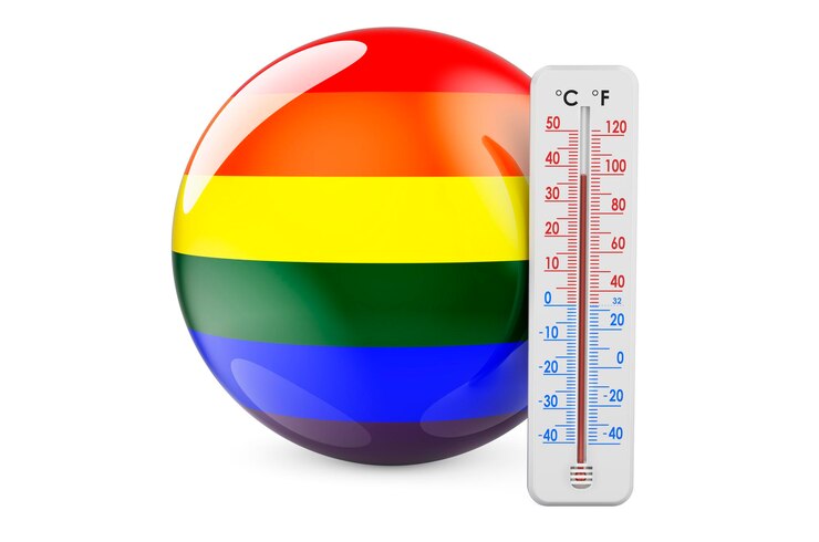 Foto termômetro com bandeira arco-íris lgbt em 3d