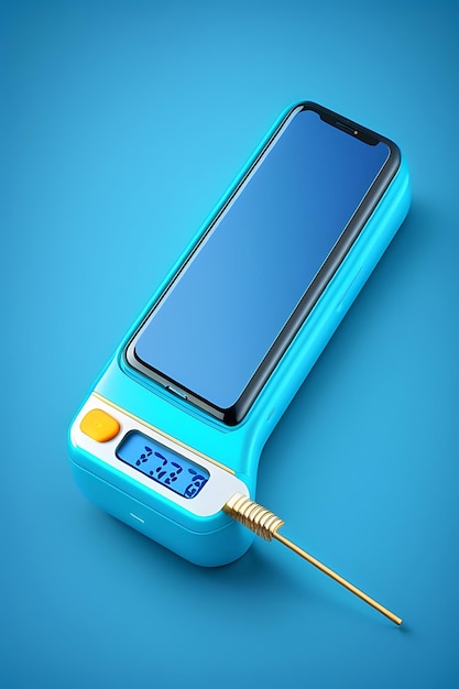 Termómetro digital médico aislado sobre fondo azul