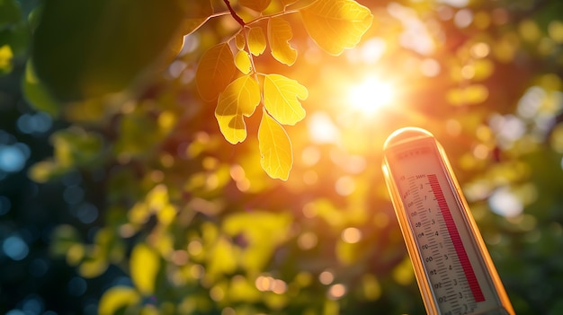 Foto termômetro sol altos graus dia quente de verão altas temperaturas de verão