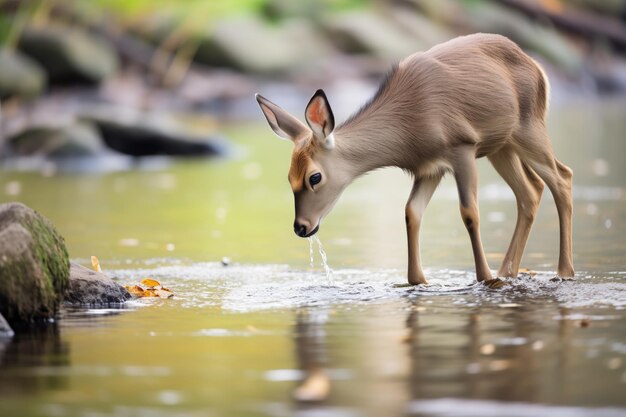 Foto el ternero de agua bebiendo del río