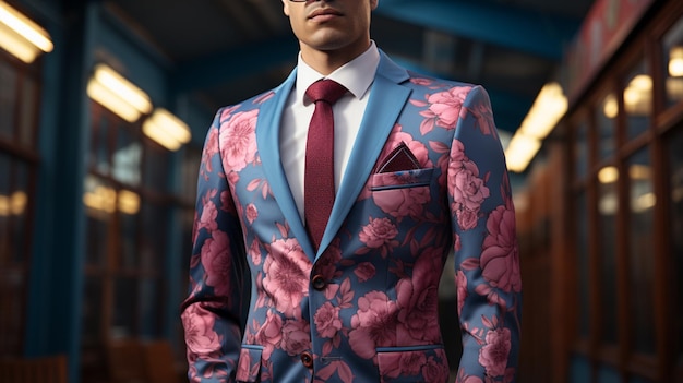Terno estiloso rosa azul para moda masculina