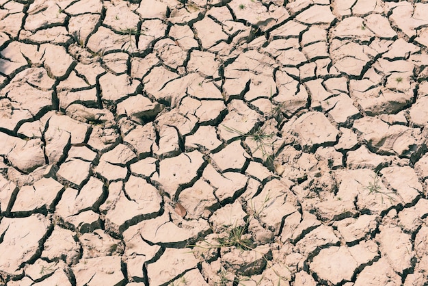 Terra árida de solo rachado com fundo de textura de deserto de solo seco e rachado, conceito de aquecimento global