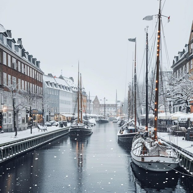 Terra das Maravilhas de Inverno Coberto de Neve Canal Nyhavn em Copenhague