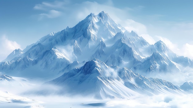 Terra das Maravilhas de Inverno Montanhas cobertas de neve para as férias IA geradora