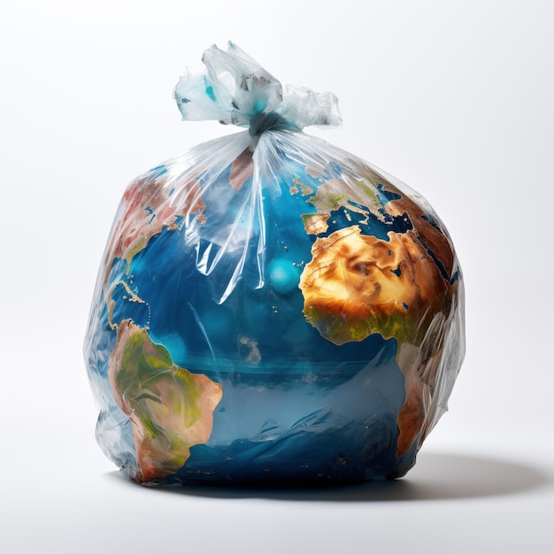 Terra em um saco plástico, uma mensagem ambiental alarmante