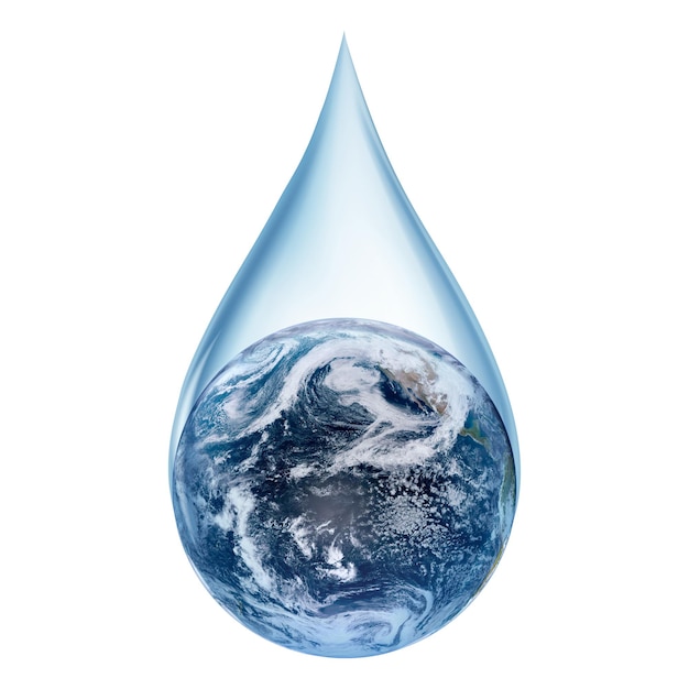 Terra em uma gota de água falta de conceito de água em branco. Elementos desta imagem fornecidos pela NASA.