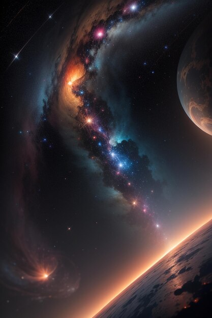 Terra no espaço Via Láctea sistema solar céu estrelado universo buraco preto nebulosa fundo de papel de parede