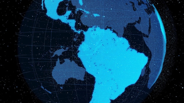 Terra orbital digital 3D no ciberespaço mostrando o conceito de tecnologia de rede