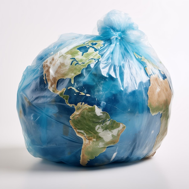 Terra presa em um saco lacrado: uma imagem poderosa da poluição ambiental e da destruição planetária