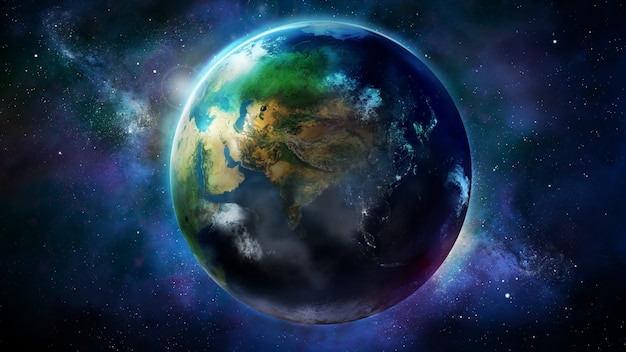 Terra realista do espaço, mostrando a África e a Ásia.
