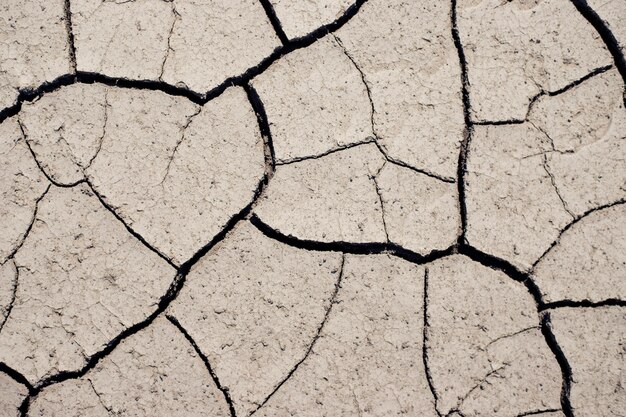 Terra seca e rachada Seca Falta de água para irrigação Indústria agrícolaO solo estava rachado na vista superior para o fundo ou design gráfico com o conceito de seca