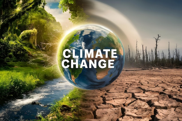 Foto terra seca versus terra verde divisão fotografia cartaz de mudança climática