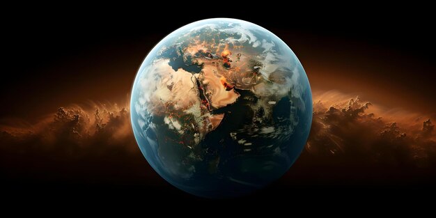 Terra Sundamaged Redorange manchas contra fundo de espaço escuro conceito ambiental Terra queimada pelo sol mudança climática espaço impacto visual