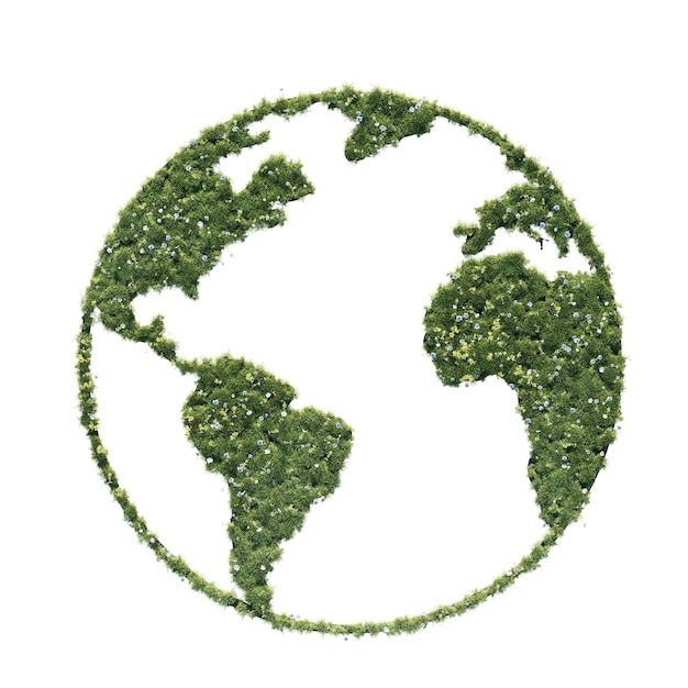 Terra verde do planeta com o mapa do mundo no fundo branco